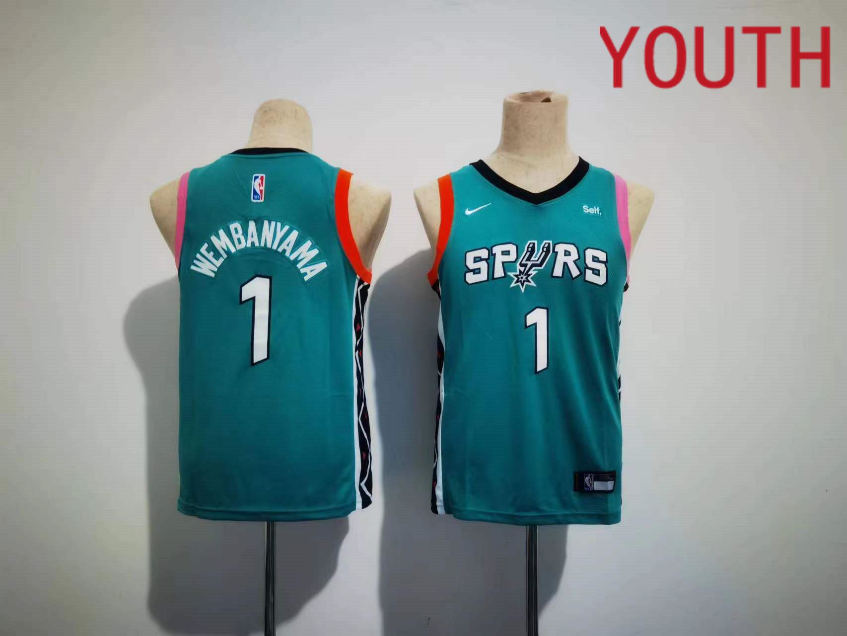 Youth San Antonio Spurs #1 Wembanyama Nike Green City Edition Swingman NBA Jersey
